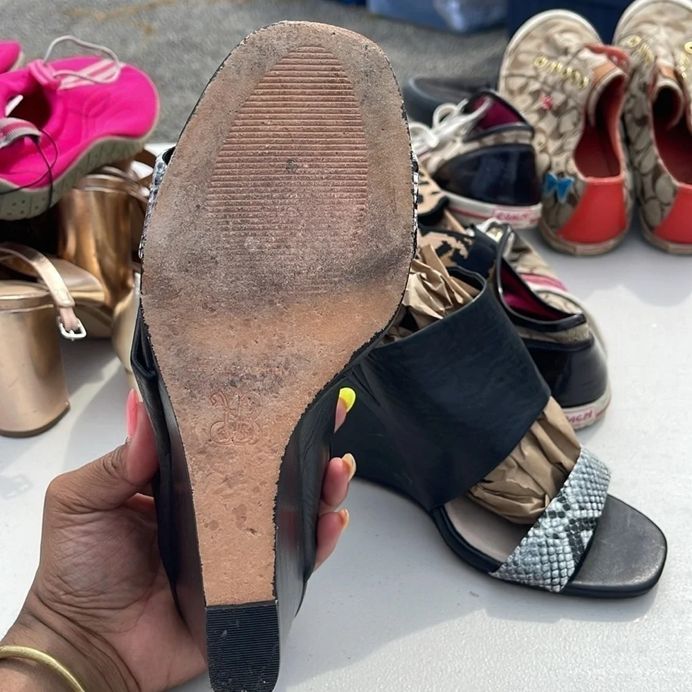 Snake Skin and Black leather wedges